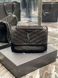 YSL 533037 Yves Saint Laurent Niki Baby In Crinkled Vintage Nubuck Leather Black