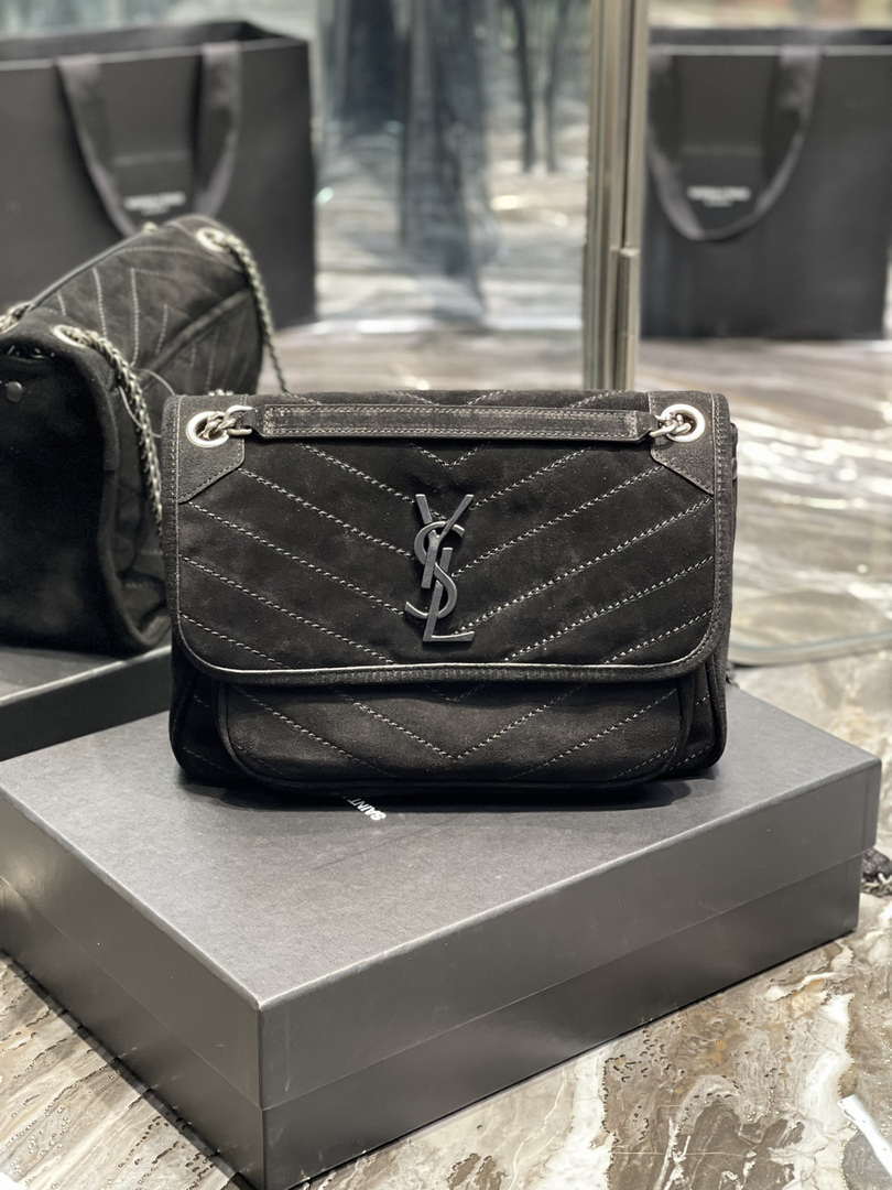 YSL 533037 Yves Saint Laurent Niki Baby In Crinkled Vintage Nubuck Leather Black - Default Title - View 1