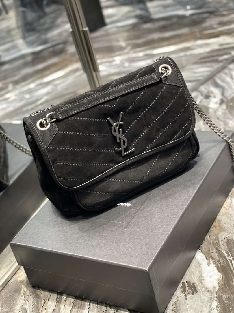 YSL 533037 Yves Saint Laurent Niki Baby In Crinkled Vintage Nubuck Leather Black