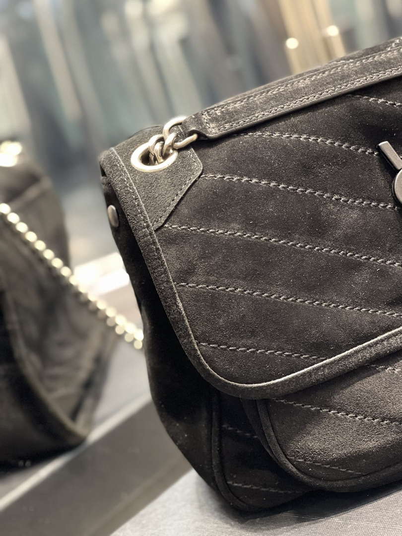 YSL 533037 Yves Saint Laurent Niki Baby In Crinkled Vintage Nubuck Leather Black