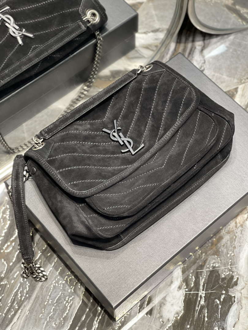 YSL 533037 Yves Saint Laurent Niki Baby In Crinkled Vintage Nubuck Leather Black