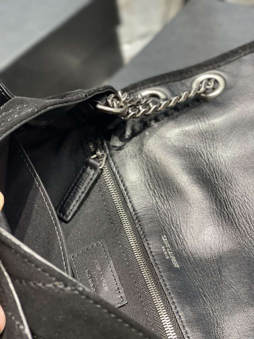 YSL 533037 Yves Saint Laurent Niki Baby In Crinkled Vintage Nubuck Leather Black