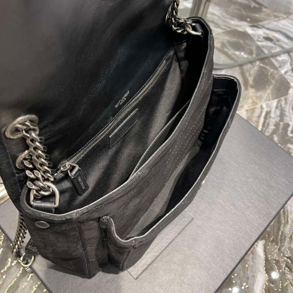 YSL 533037 Yves Saint Laurent Niki Baby In Crinkled Vintage Nubuck Leather Black