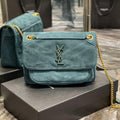 YSL 533037 Yves Saint Laurent Niki Baby In Crinkled Vintage Nubuck Leather Blue - Default Title - View 1