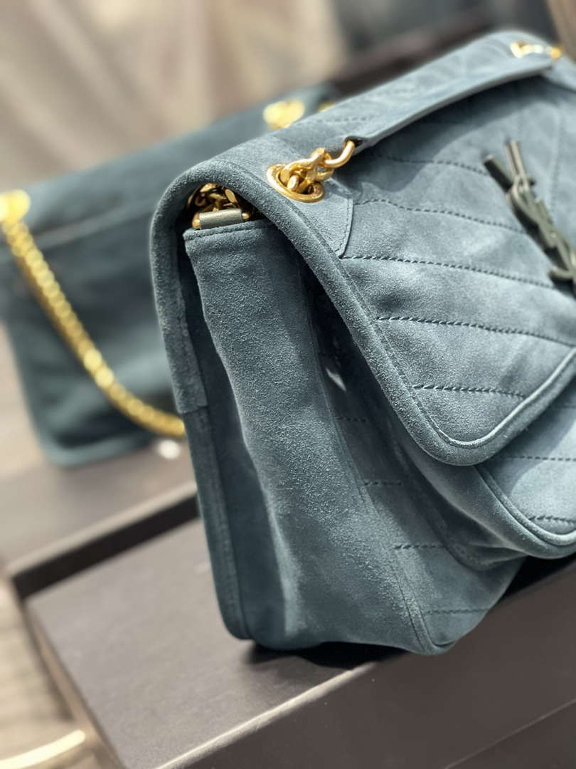 YSL 533037 Yves Saint Laurent Niki Baby In Crinkled Vintage Nubuck Leather Blue