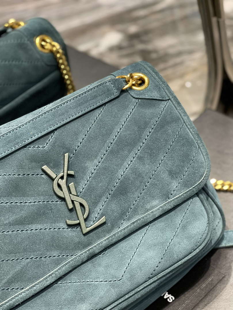 YSL 533037 Yves Saint Laurent Niki Baby In Crinkled Vintage Nubuck Leather Blue