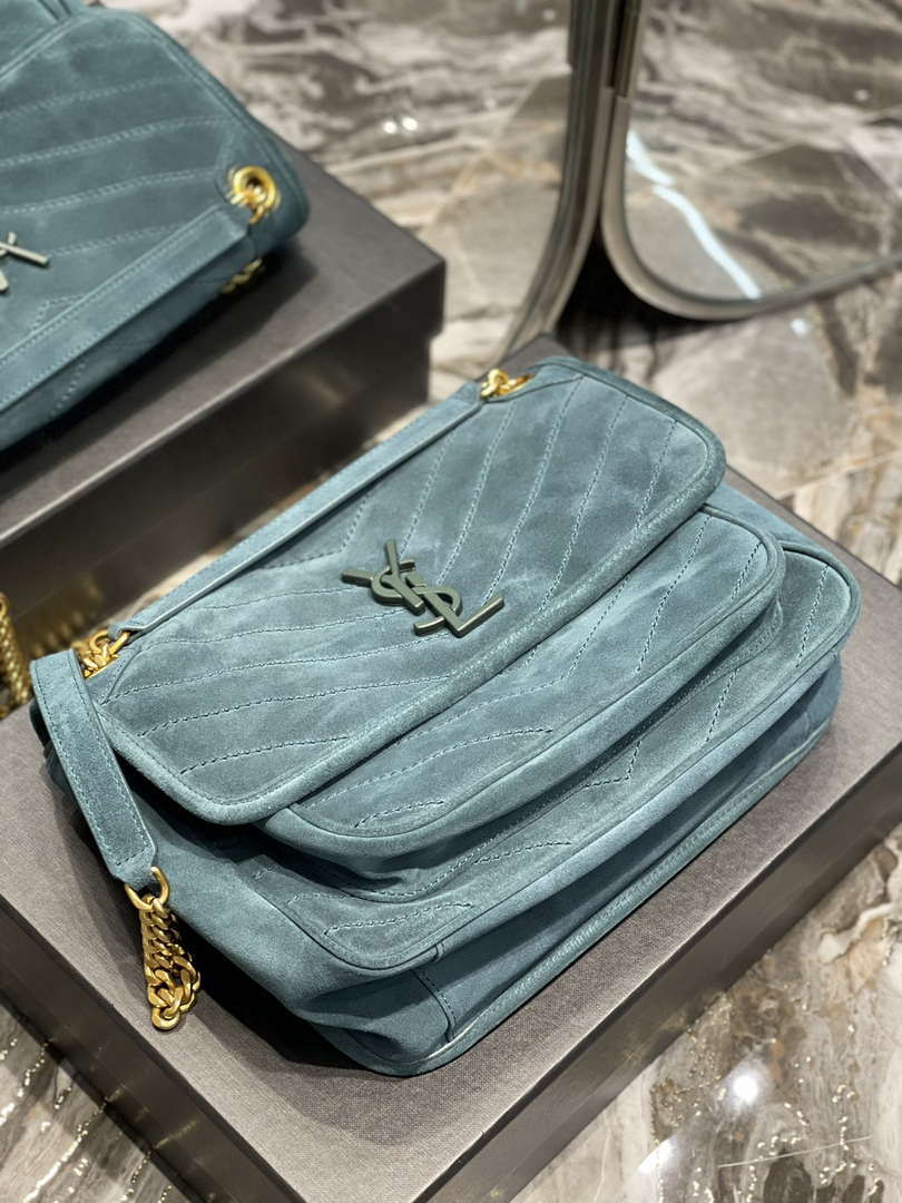 YSL 533037 Yves Saint Laurent Niki Baby In Crinkled Vintage Nubuck Leather Blue