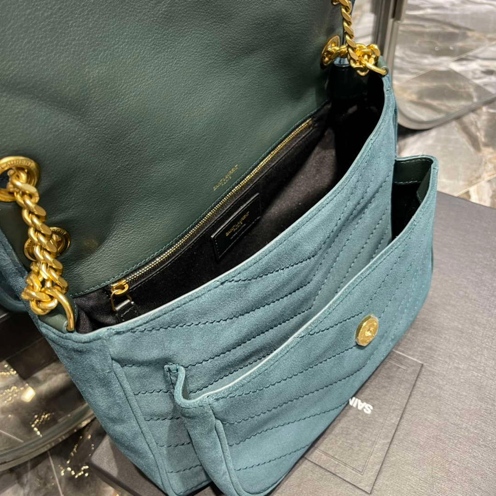 YSL 533037 Yves Saint Laurent Niki Baby In Crinkled Vintage Nubuck Leather Blue