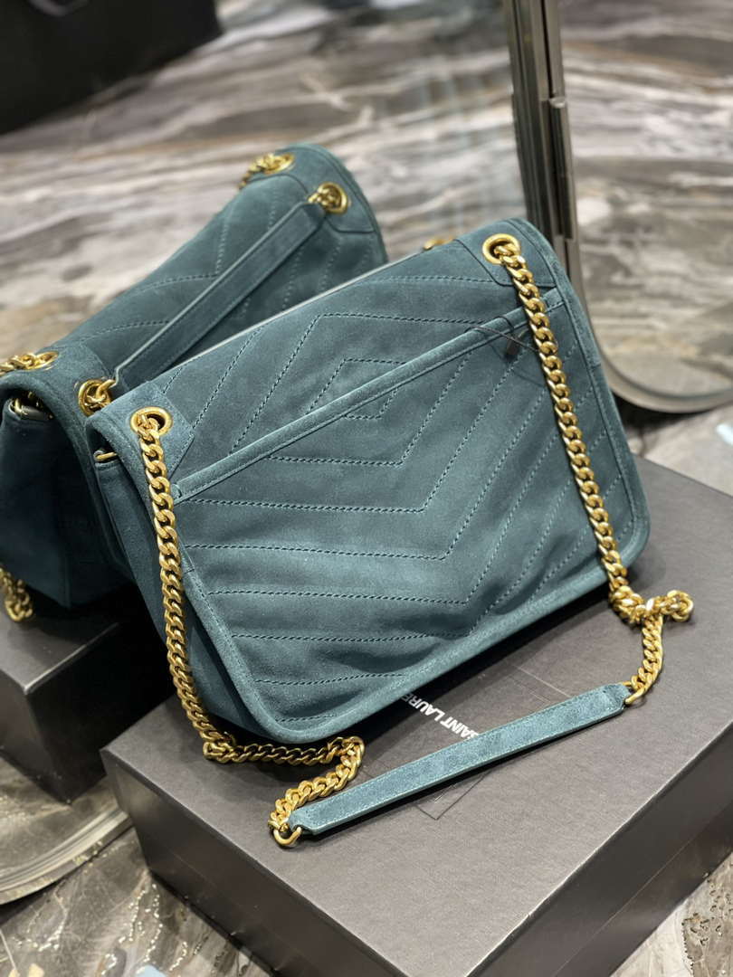 YSL 533037 Yves Saint Laurent Niki Baby In Crinkled Vintage Nubuck Leather Blue