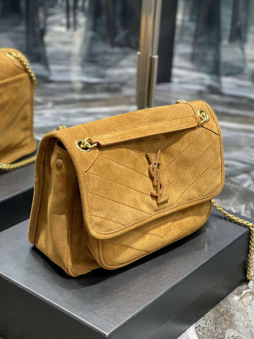 YSL 533037 Yves Saint Laurent Niki Baby In Crinkled Vintage Nubuck Leather Camel