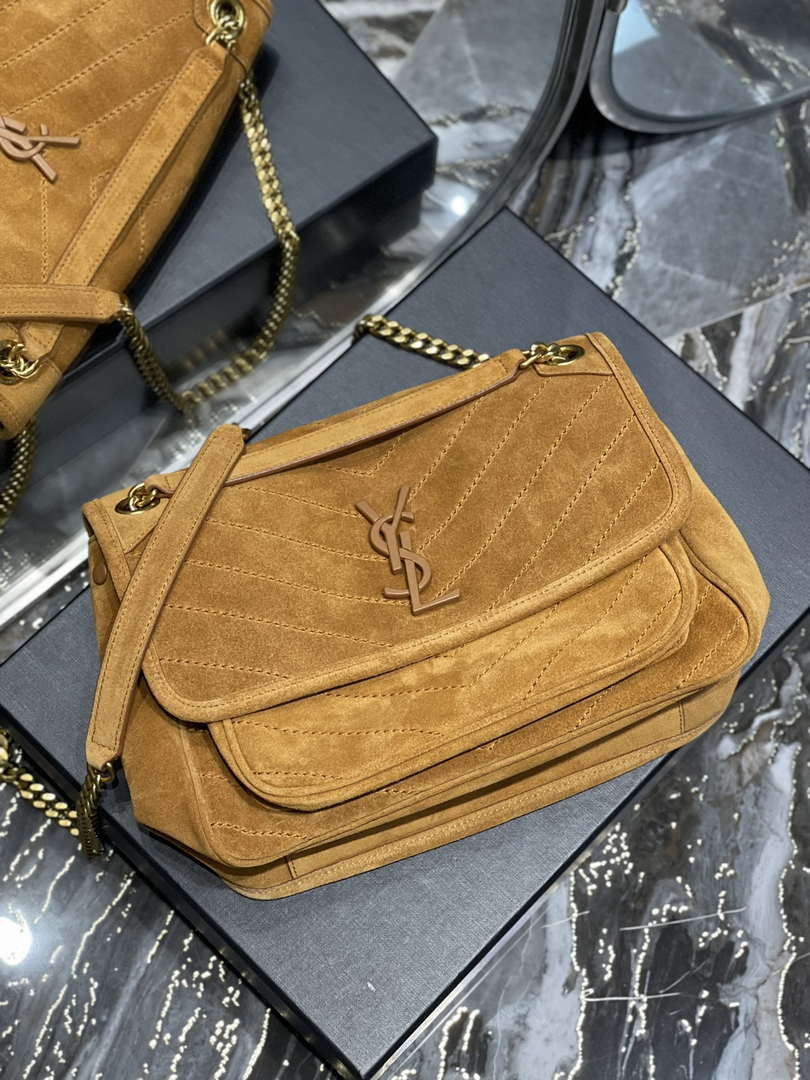 YSL 533037 Yves Saint Laurent Niki Baby In Crinkled Vintage Nubuck Leather Camel