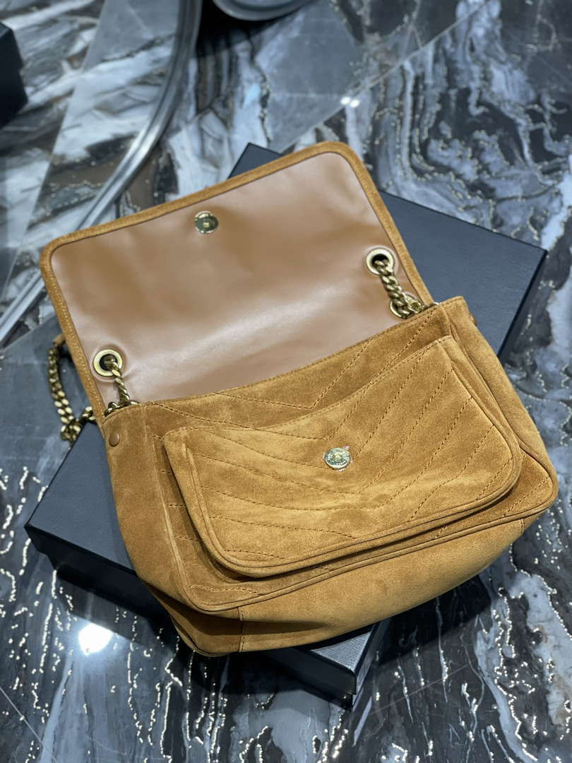 YSL 533037 Yves Saint Laurent Niki Baby In Crinkled Vintage Nubuck Leather Camel