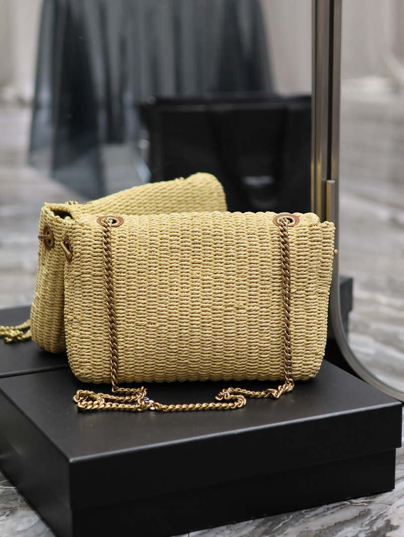 YSL 553804 Saint Laurent  Medium Kate in Apricot Raffia