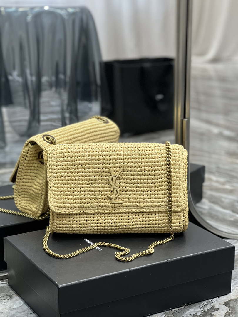 YSL 553804 Saint Laurent  Medium Kate in Raffia with Brown Leather