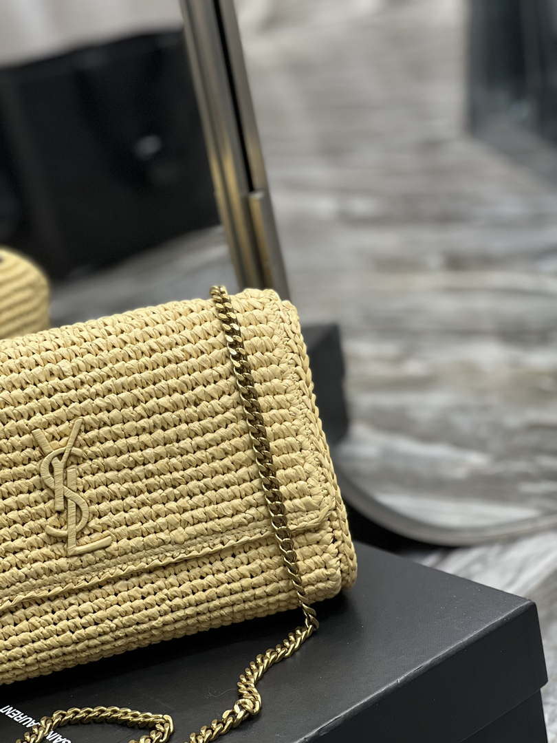 YSL 553804 Saint Laurent  Medium Kate in Raffia with Brown Leather