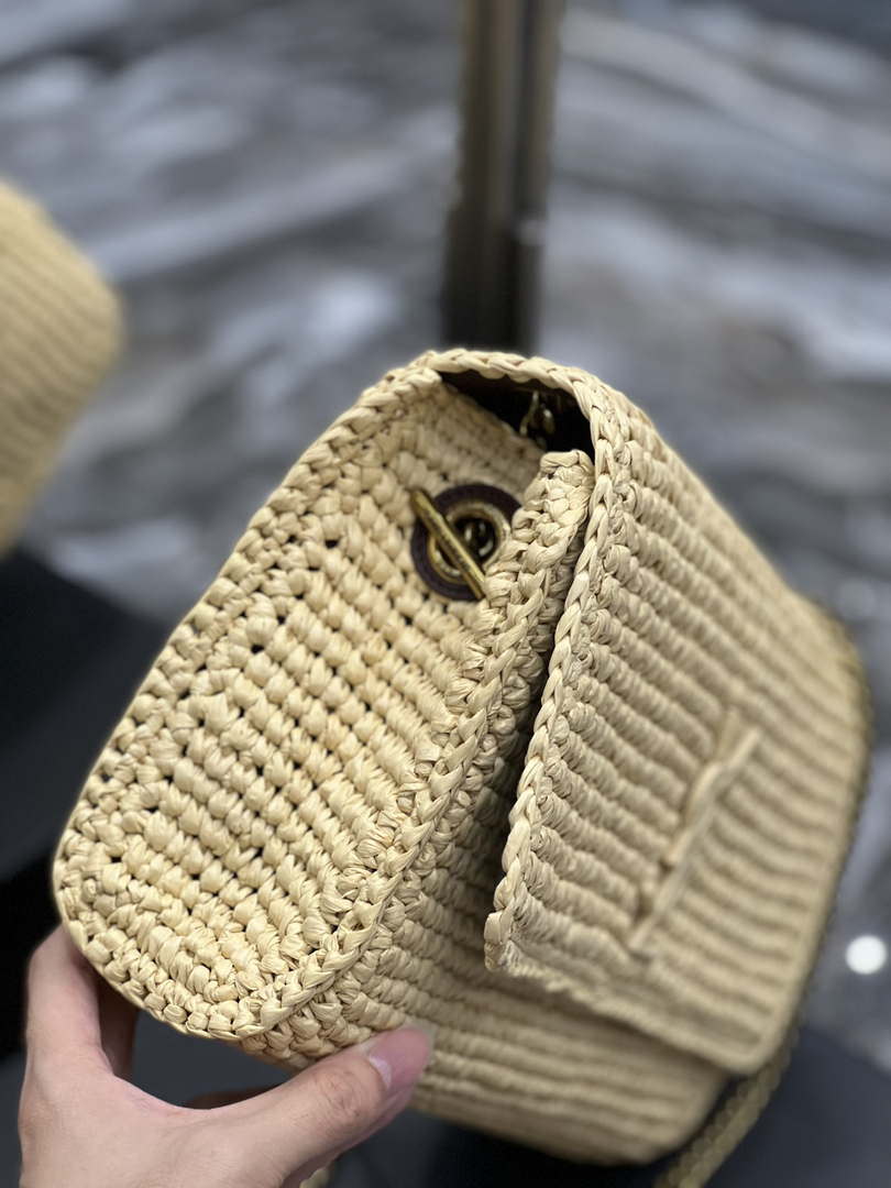 YSL 553804 Saint Laurent  Medium Kate in Raffia with Brown Leather