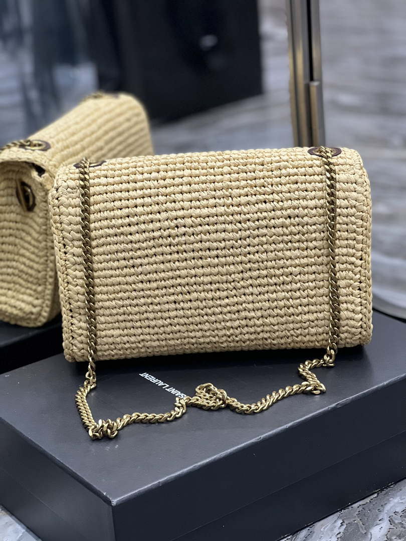 YSL 553804 Saint Laurent  Medium Kate in Raffia with Brown Leather