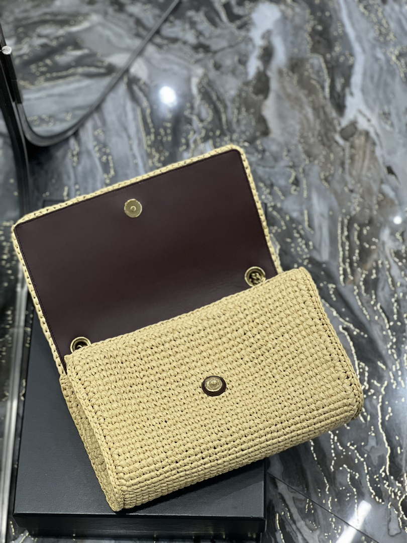 YSL 553804 Saint Laurent  Medium Kate in Raffia with Brown Leather