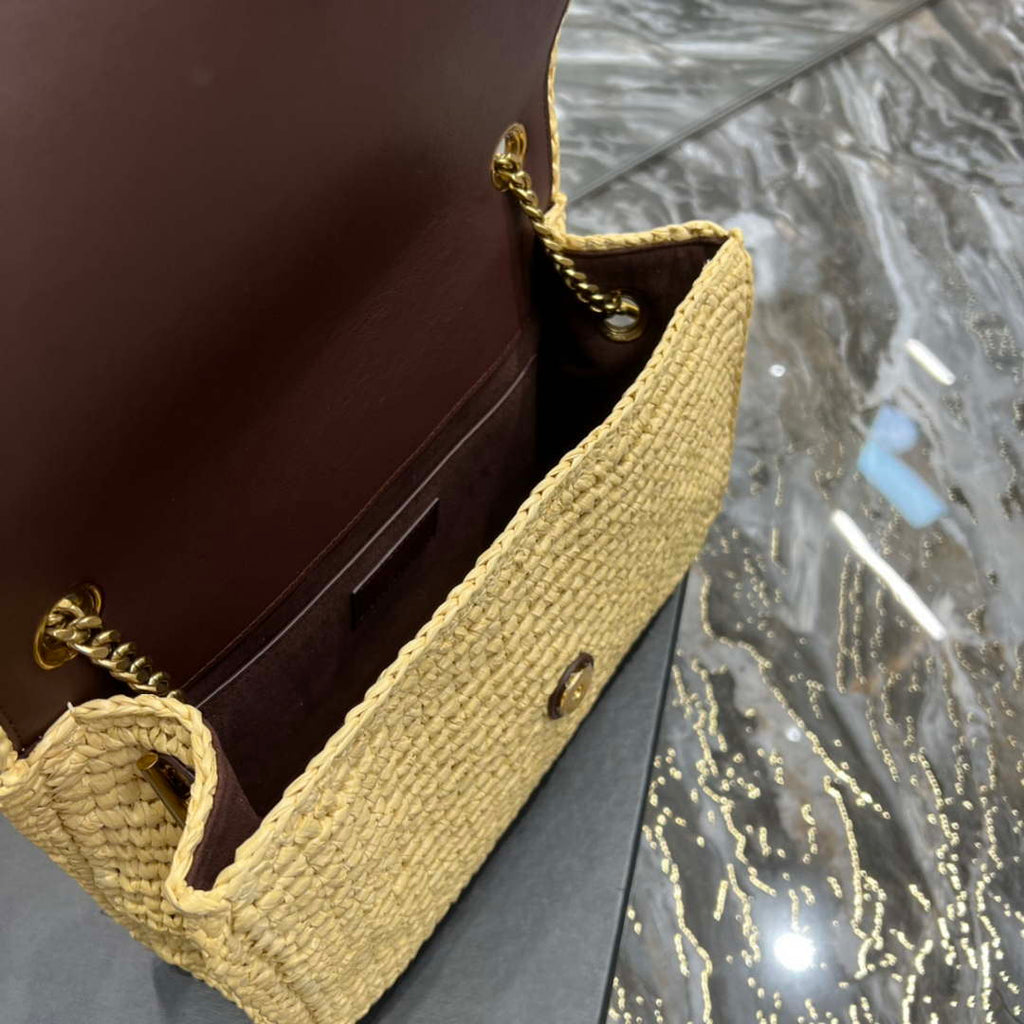 YSL 553804 Saint Laurent  Medium Kate in Raffia with Brown Leather