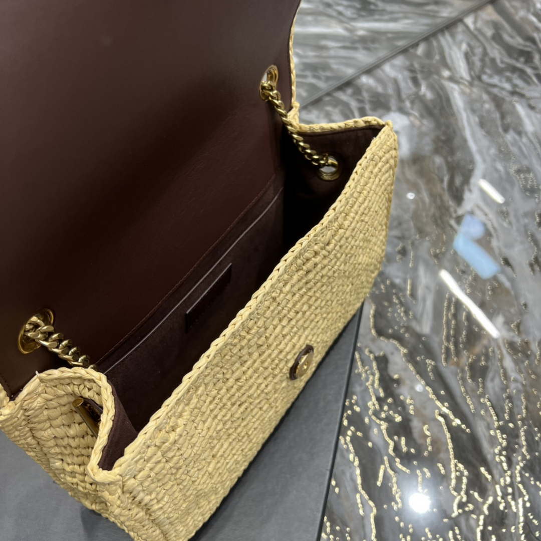 YSL 553804 Saint Laurent  Medium Kate in Raffia with Brown Leather