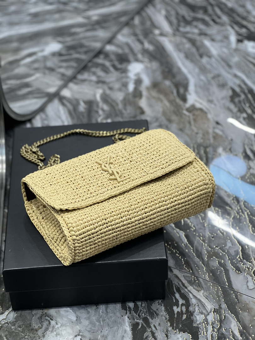 YSL 553804 Saint Laurent  Medium Kate in Raffia with Brown Leather