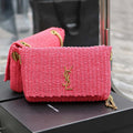 YSL 553804 Saint Laurent  Medium Kate in Rose Red Raffia - Default Title - View 1
