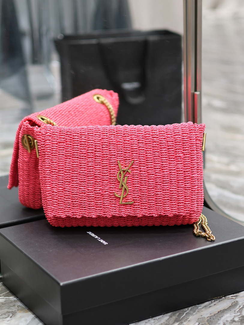 YSL 553804 Saint Laurent  Medium Kate in Rose Red Raffia