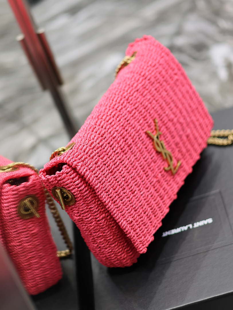YSL 553804 Saint Laurent  Medium Kate in Rose Red Raffia