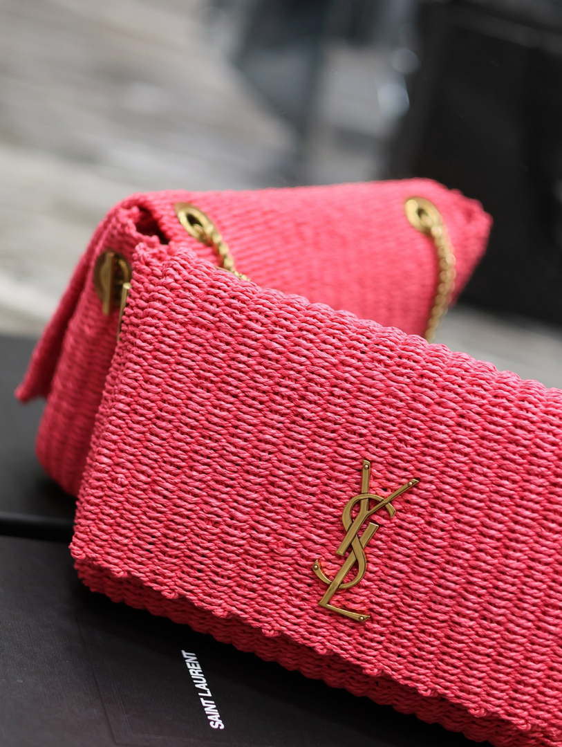 YSL 553804 Saint Laurent  Medium Kate in Rose Red Raffia