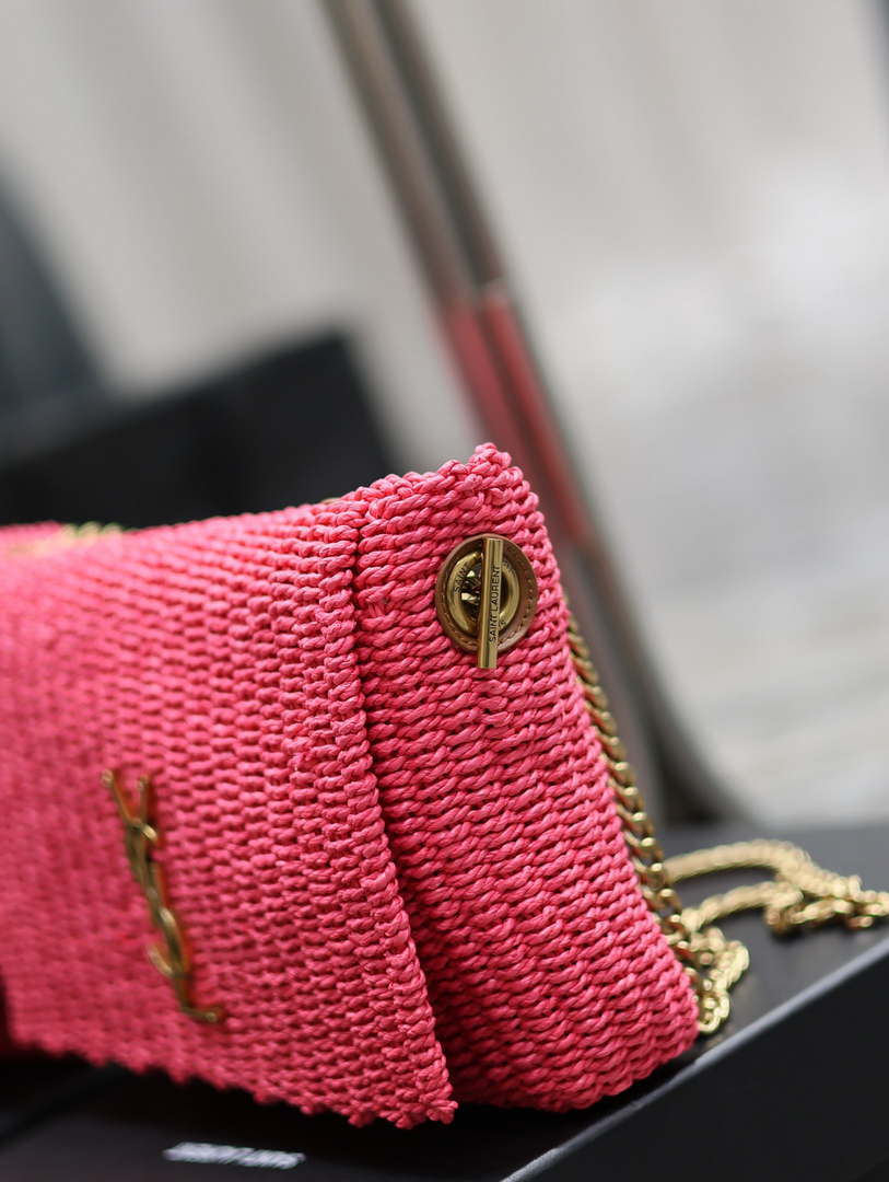 YSL 553804 Saint Laurent  Medium Kate in Rose Red Raffia
