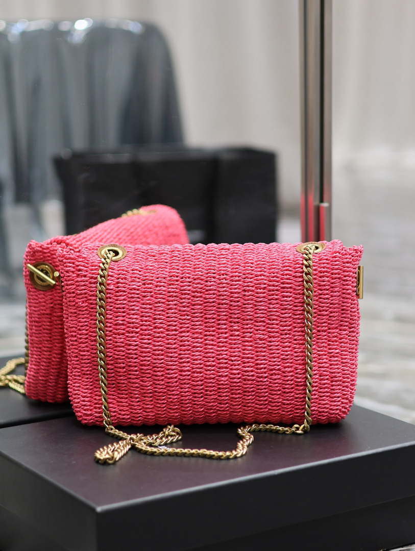 YSL 553804 Saint Laurent  Medium Kate in Rose Red Raffia
