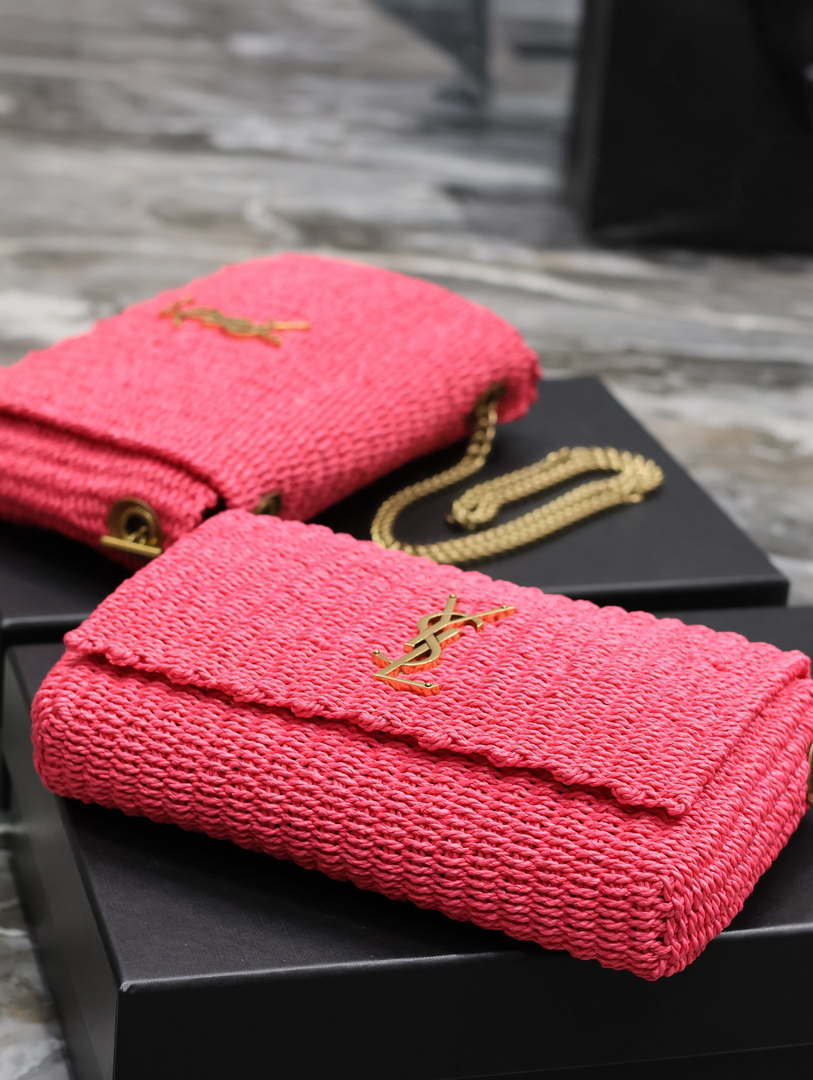 YSL 553804 Saint Laurent  Medium Kate in Rose Red Raffia