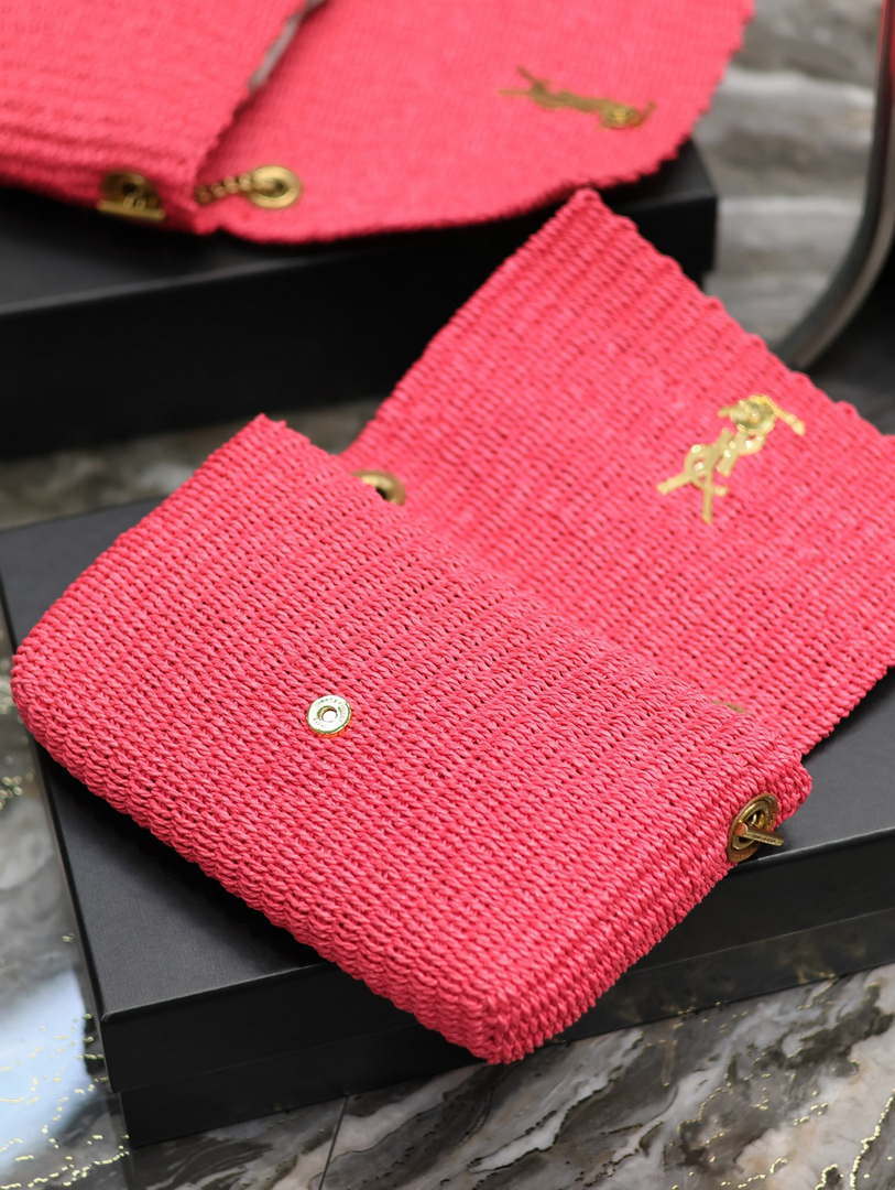 YSL 553804 Saint Laurent  Medium Kate in Rose Red Raffia
