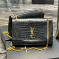 YSL 553804 Saint Laurent Reversible Medium Kate in Crocodile Leather Black - Default Title - View 1