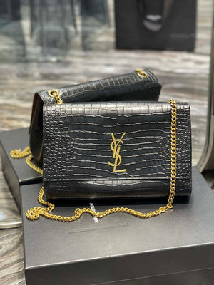 YSL 553804 Saint Laurent Reversible Medium Kate in Crocodile Leather Black - Default Title - View 1