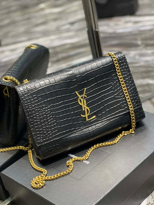 YSL 553804 Saint Laurent Reversible Medium Kate in Crocodile Leather Black - Default Title - View 2