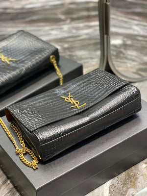 YSL 553804 Saint Laurent Reversible Medium Kate in Crocodile Leather Black - Default Title - View 5