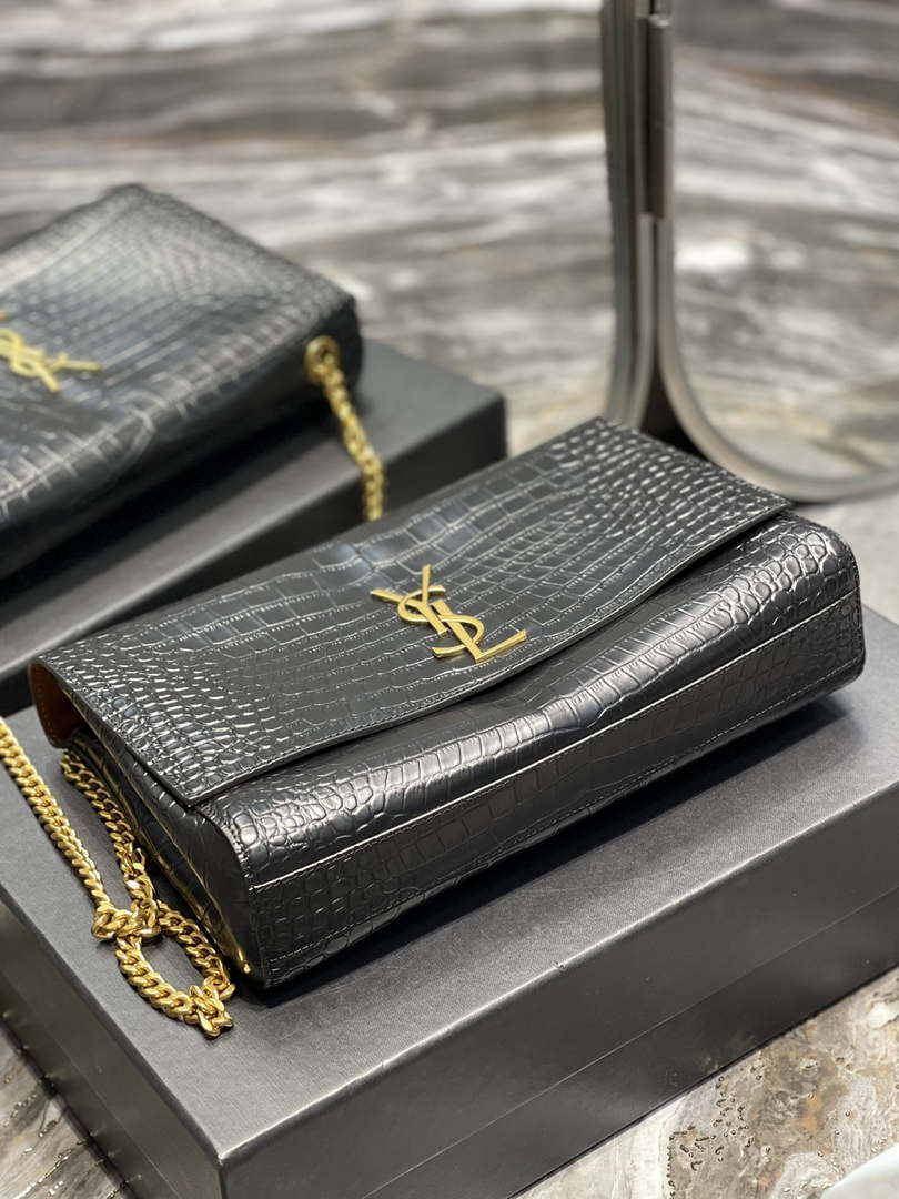 YSL 553804 Saint Laurent Reversible Medium Kate in Crocodile Leather Black - Default Title - View 5
