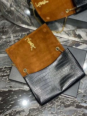 YSL 553804 Saint Laurent Reversible Medium Kate in Crocodile Leather Black - Default Title - View 6