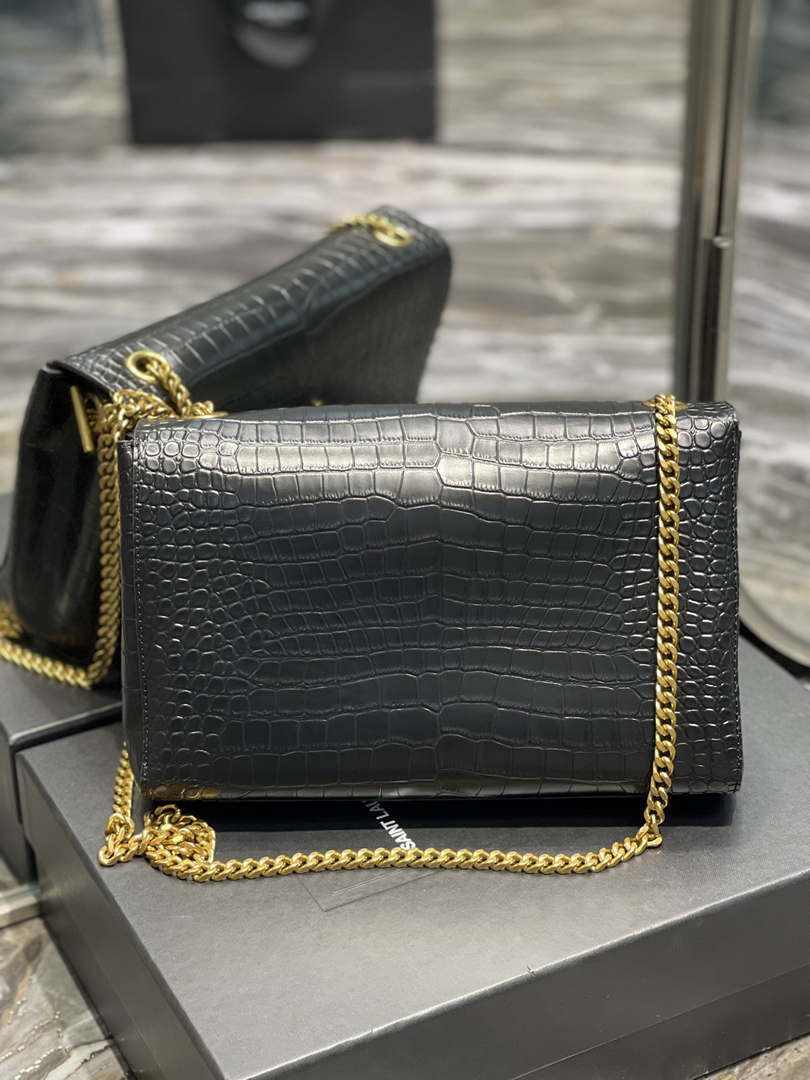 YSL 553804 Saint Laurent Reversible Medium Kate in Crocodile Leather Black