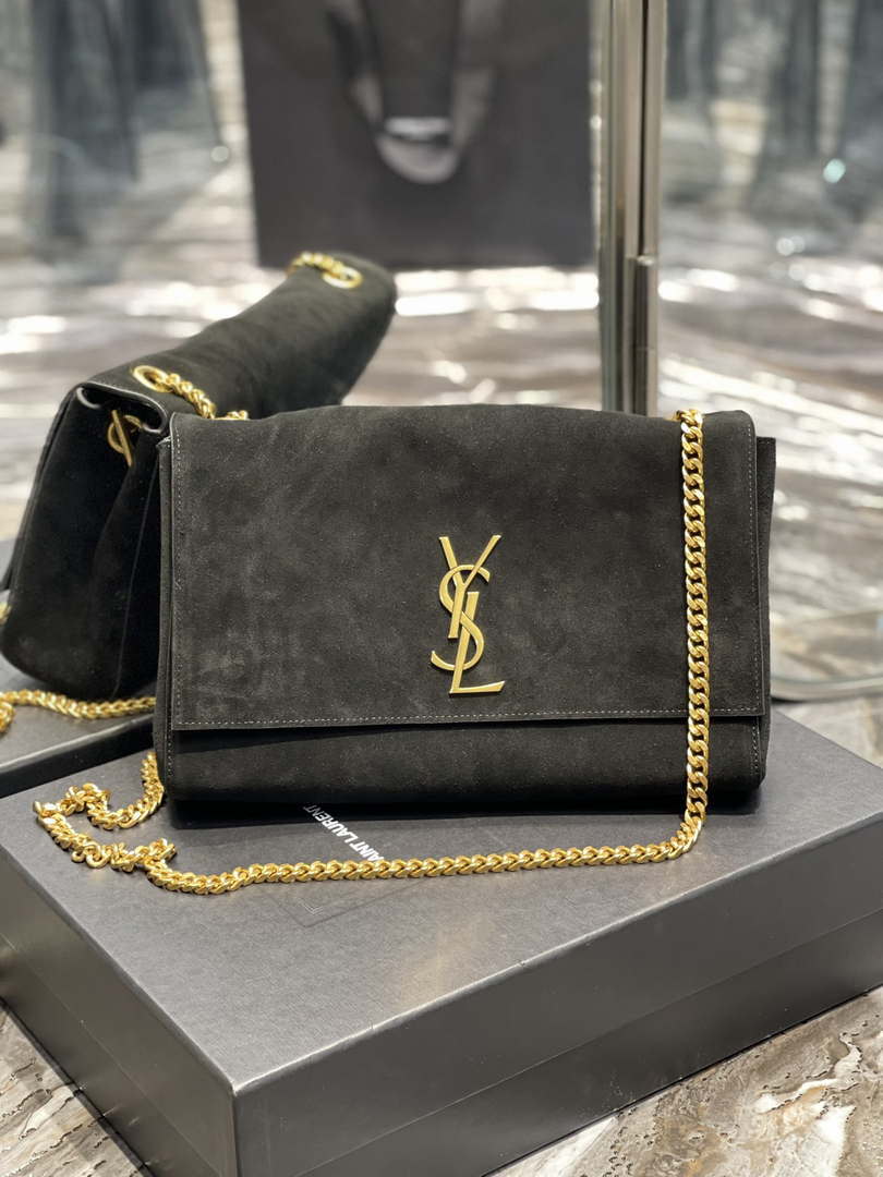 YSL 553804 Saint Laurent Reversible Medium Kate in Suede Black