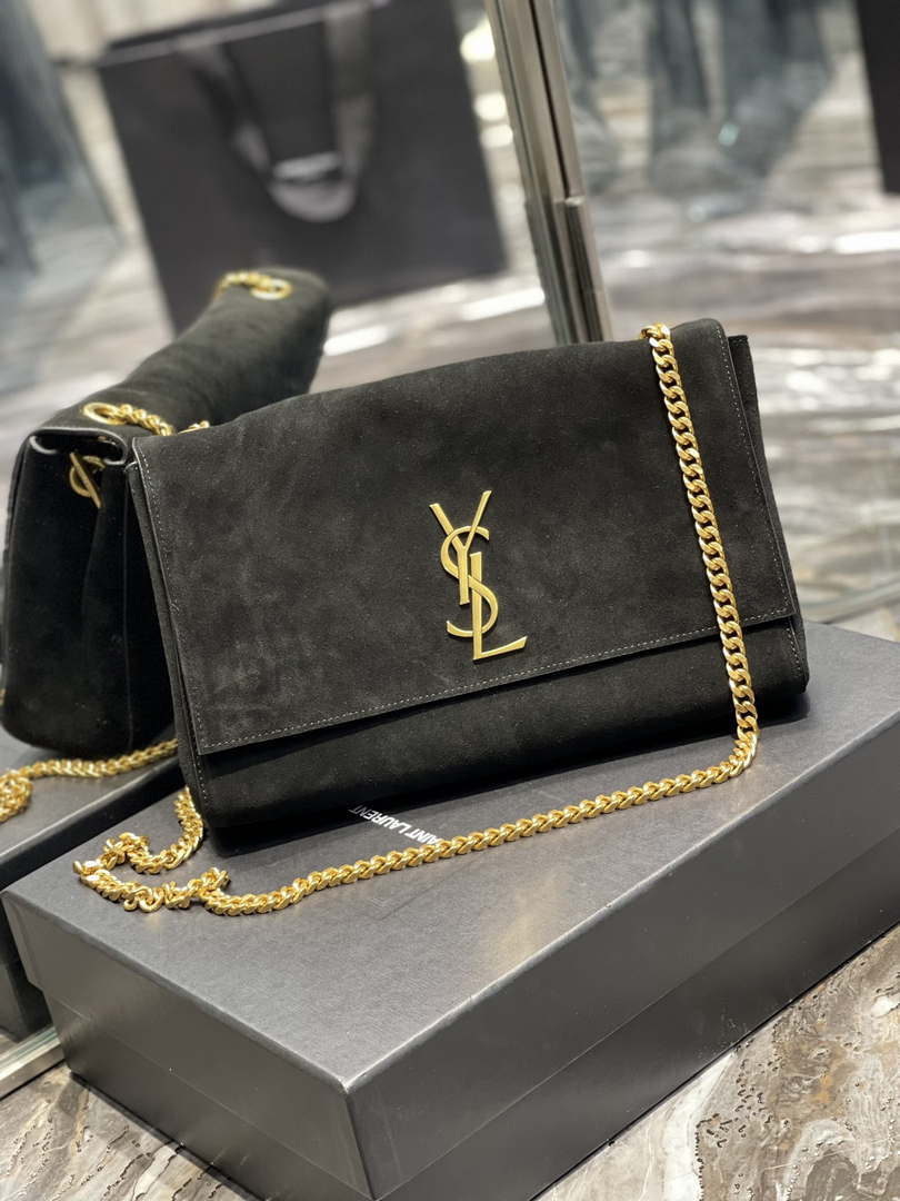 YSL 553804 Saint Laurent Reversible Medium Kate in Suede Black