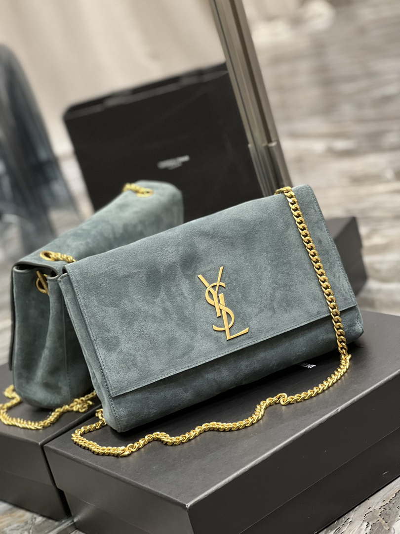 YSL 553804 Saint Laurent Reversible Medium Kate in Suede Blue