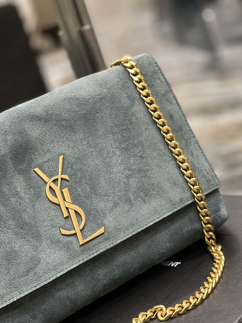 YSL 553804 Saint Laurent Reversible Medium Kate in Suede Blue