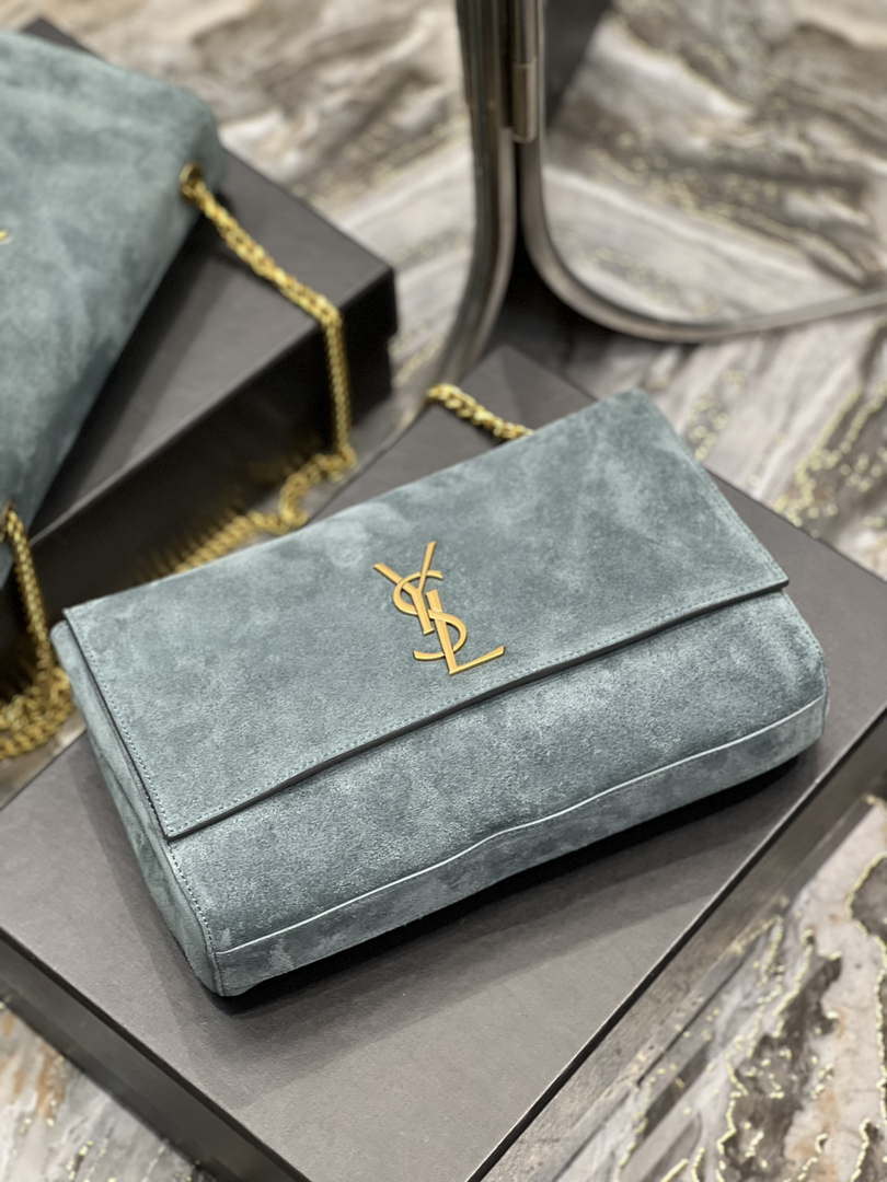 YSL 553804 Saint Laurent Reversible Medium Kate in Suede Blue