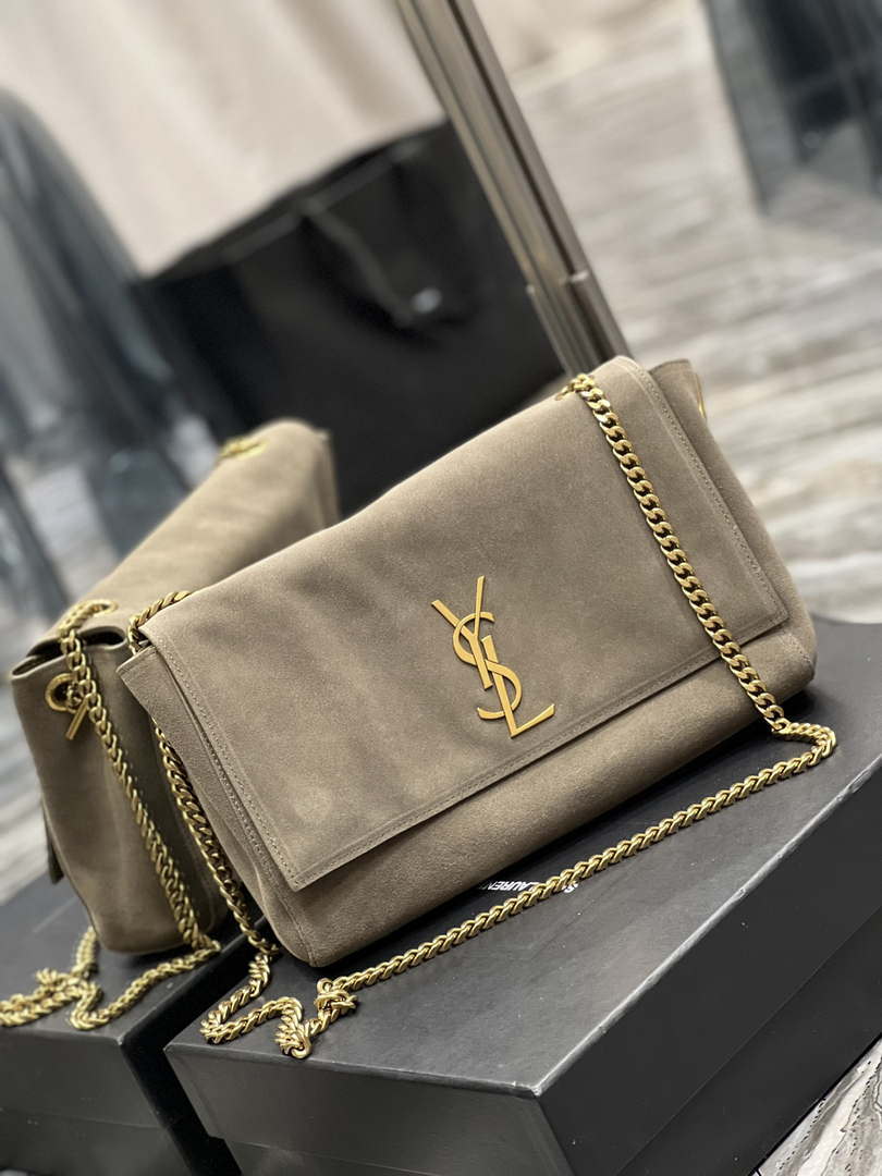 YSL 553804 Saint Laurent Reversible Medium Kate in Suede Dark Green