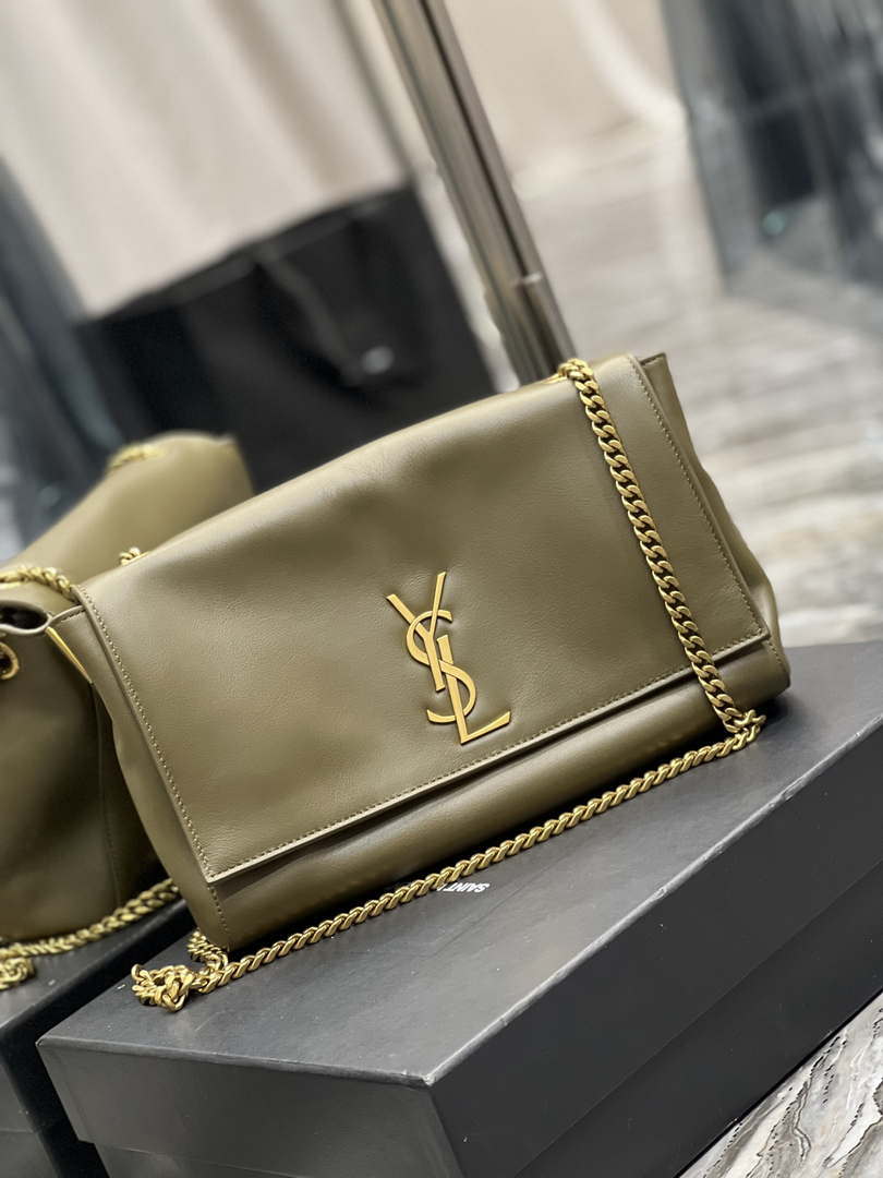 YSL 553804 Saint Laurent Reversible Medium Kate in Suede Dark Green