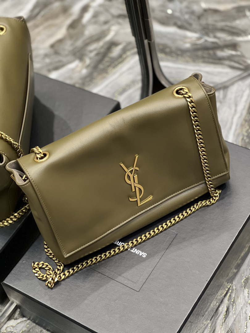 YSL 553804 Saint Laurent Reversible Medium Kate in Suede Dark Green