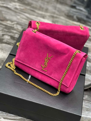 YSL 553804 Saint Laurent Reversible Medium Kate in Suede Rose Red - Default Title - View 9