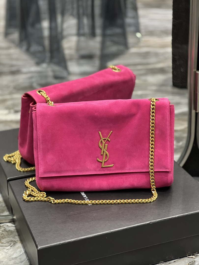 YSL 553804 Saint Laurent Reversible Medium Kate in Suede Rose Red - Default Title - View 10